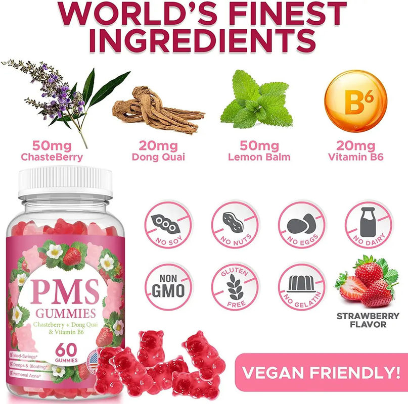 설탕 없는 찌꺼기 월경 완화 호르몬 균형 PMS 찌꺼기 완화 여성 월경 통증 PMS 지원 찌꺼기