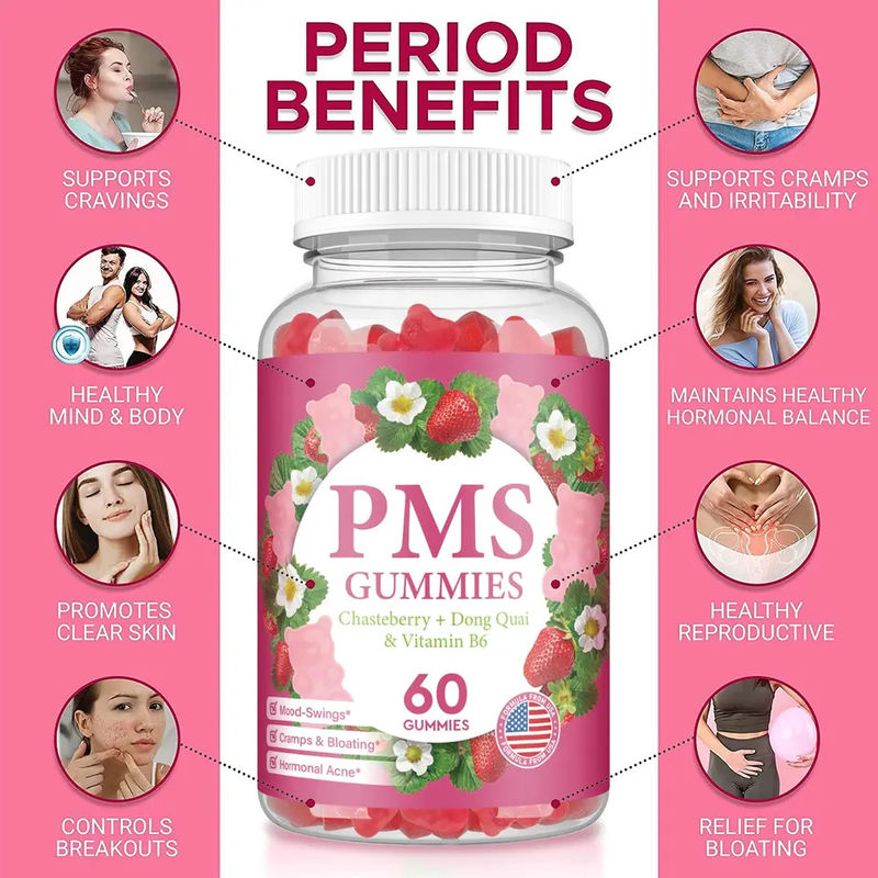 설탕 없는 찌꺼기 월경 완화 호르몬 균형 PMS 찌꺼기 완화 여성 월경 통증 PMS 지원 찌꺼기