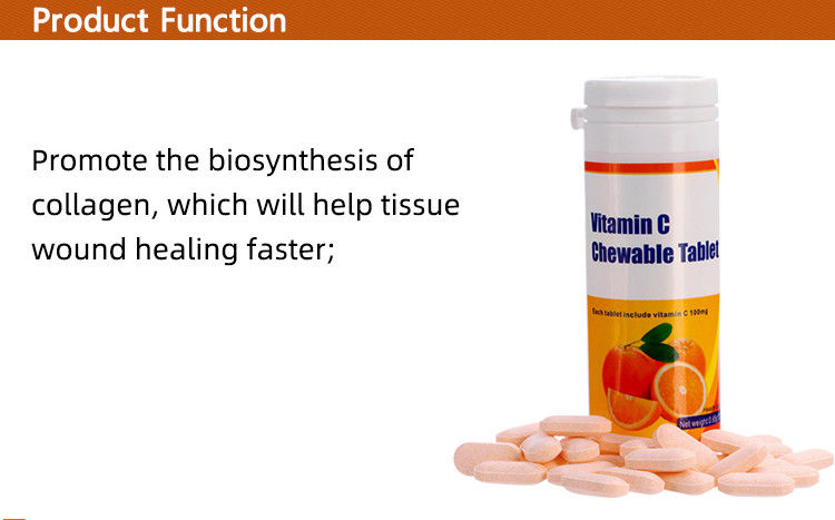 OEM 사설 레이블 피부 백제 면역 보충제 맞춤 비타민 C 100mg 500mg 씹을 수 있는 태블릿